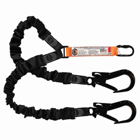 LINQ WEBBING LANYARD ELASTIC DBL LEG 1X SG KARABINER 2X T.A SCAFF HOOK